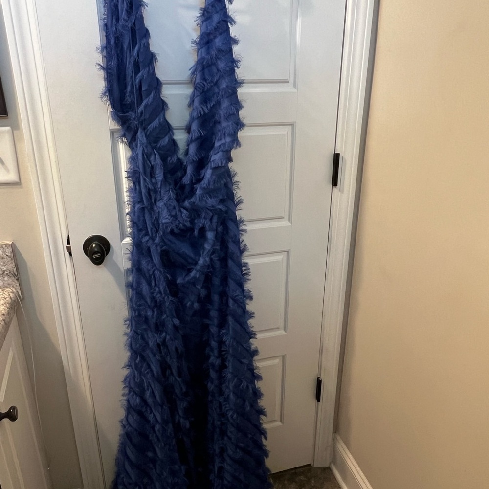 ASOS Blue Ruffled Halter Maxi Gown - Picture 3 of 5